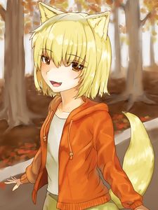 Preview wallpaper girl, ears, autumn, anime, art