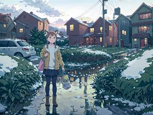 Preview wallpaper girl, ears, bags, snow, anime