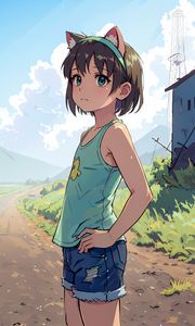 Preview wallpaper girl, ears, bezel, shorts, anime