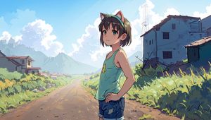 Preview wallpaper girl, ears, bezel, shorts, anime