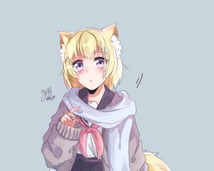 Preview wallpaper girl, ears, blush, scarf, anime