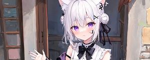 Preview wallpaper girl, ears, bow, cat, patches, anime