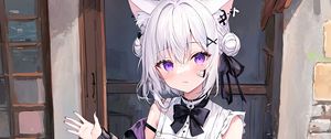 Preview wallpaper girl, ears, bow, cat, patches, anime