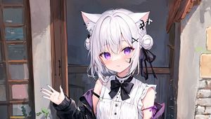 Preview wallpaper girl, ears, bow, cat, patches, anime