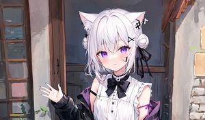 Preview wallpaper girl, ears, bow, cat, patches, anime