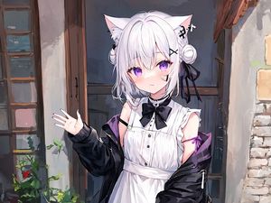 Preview wallpaper girl, ears, bow, cat, patches, anime