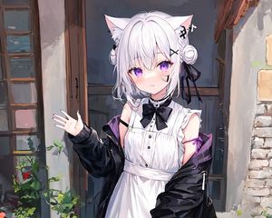 Preview wallpaper girl, ears, bow, cat, patches, anime