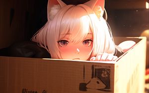 Preview wallpaper girl, ears, box, anime