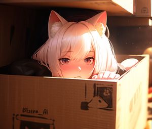 Preview wallpaper girl, ears, box, anime