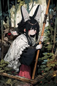 Preview wallpaper girl, ears, cape, forest, anime