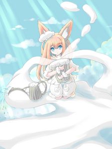 Preview wallpaper girl, ears, clouds, sky, anime, art