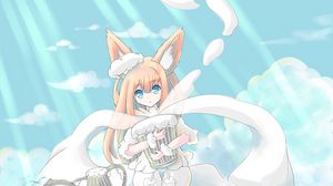 Preview wallpaper girl, ears, clouds, sky, anime, art