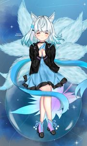 Preview wallpaper girl, ears, cute, anime, art, blue