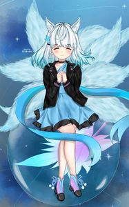 Preview wallpaper girl, ears, cute, anime, art, blue