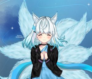 Preview wallpaper girl, ears, cute, anime, art, blue
