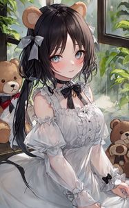 Preview wallpaper girl, ears, dress, window, art