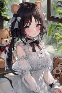 Preview wallpaper girl, ears, dress, window, art