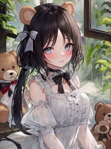 Preview wallpaper girl, ears, dress, window, art
