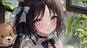 Preview wallpaper girl, ears, dress, window, art