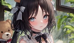 Preview wallpaper girl, ears, dress, window, art