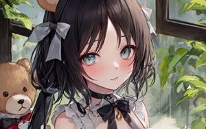 Preview wallpaper girl, ears, dress, window, art