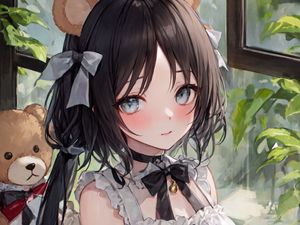 Preview wallpaper girl, ears, dress, window, art
