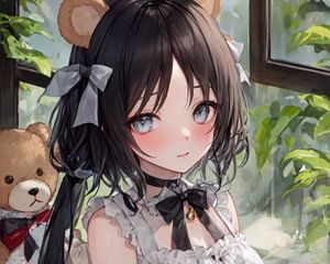 Preview wallpaper girl, ears, dress, window, art