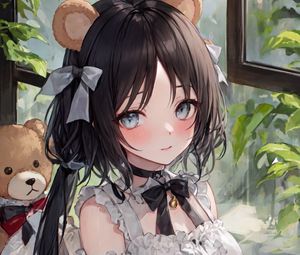 Preview wallpaper girl, ears, dress, window, art