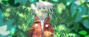 Preview wallpaper girl, ears, forest, grass, fantasy, anime, art