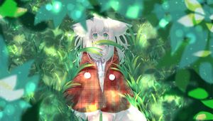 Preview wallpaper girl, ears, forest, grass, fantasy, anime, art