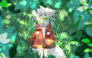 Preview wallpaper girl, ears, forest, grass, fantasy, anime, art