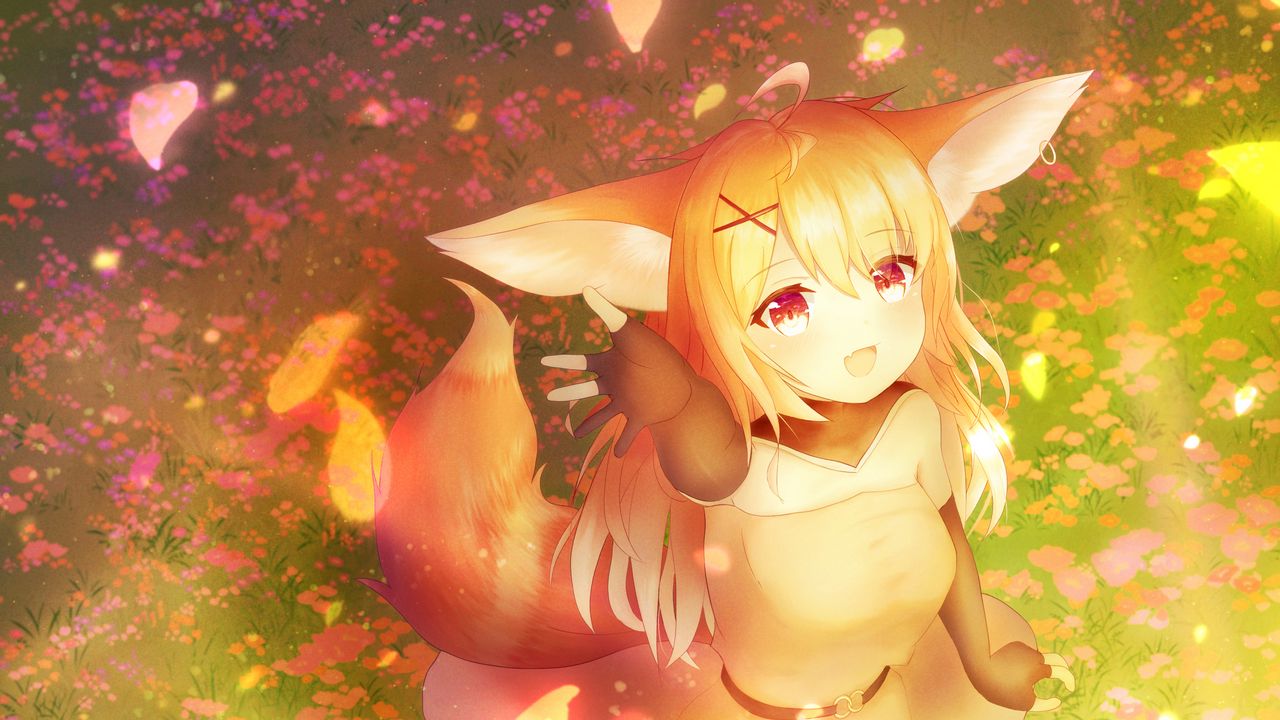 Wallpaper girl, ears, fox, anime, art