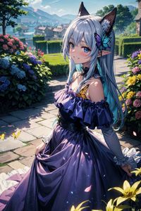 Preview wallpaper girl, ears, garden, butterfly, art, anime