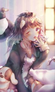 Preview wallpaper girl, ears, gesture, anime, art, cute