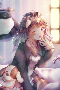 Preview wallpaper girl, ears, gesture, anime, art, cute