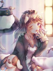 Preview wallpaper girl, ears, gesture, anime, art, cute