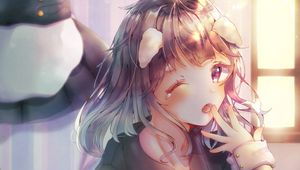 Preview wallpaper girl, ears, gesture, anime, art, cute