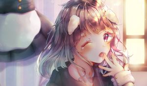 Preview wallpaper girl, ears, gesture, anime, art, cute