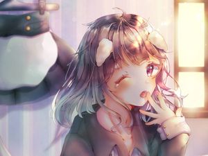Preview wallpaper girl, ears, gesture, anime, art, cute