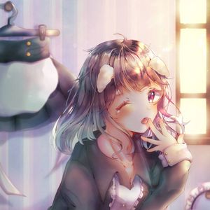 Preview wallpaper girl, ears, gesture, anime, art, cute