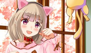 Preview wallpaper girl, ears, gesture, cute, anime