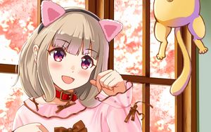 Preview wallpaper girl, ears, gesture, cute, anime