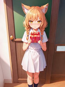 Preview wallpaper girl, ears, gift, door, anime