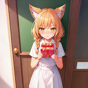 Preview wallpaper girl, ears, gift, door, anime