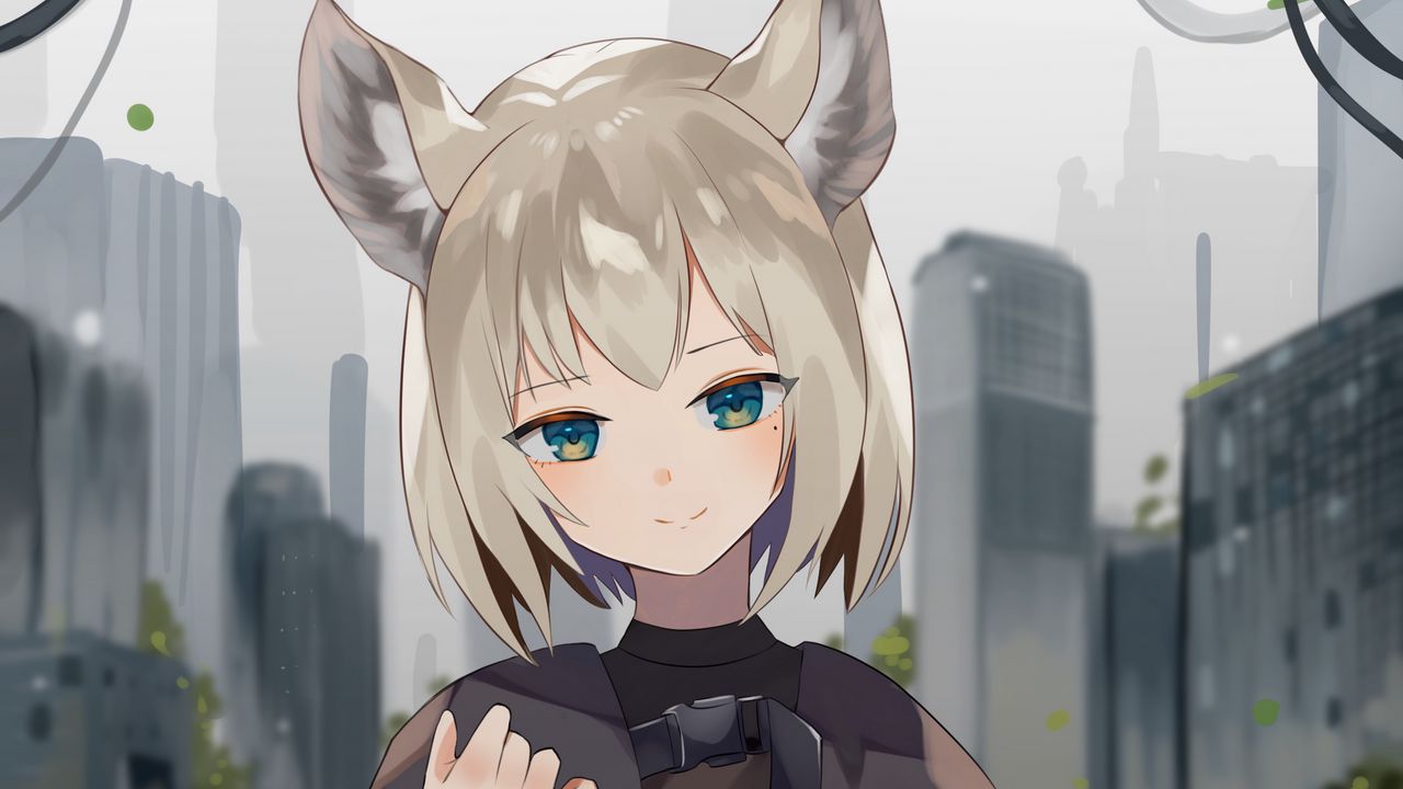 Wallpaper girl, ears, glance, smile, anime
