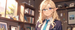 Preview wallpaper girl, ears, glasses, tie, office, anime, art