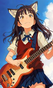 Preview wallpaper girl, ears, guitar, sky, anime