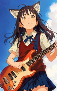 Preview wallpaper girl, ears, guitar, sky, anime