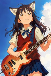 Preview wallpaper girl, ears, guitar, sky, anime