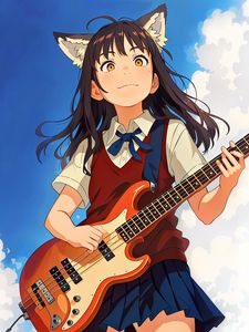 Preview wallpaper girl, ears, guitar, sky, anime
